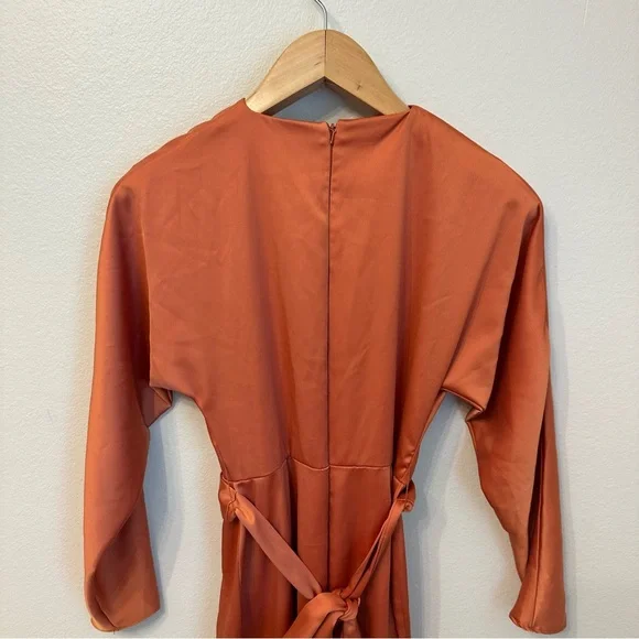 ASOS Rust Orange Satin Wrap Dress - Picture 10 of 11